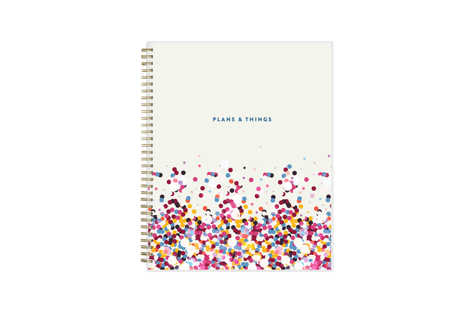 academic student planner featuring a confetti inspired front cover in 8.5x11 size, Titled &quot;Plans &amp; Things&quot;