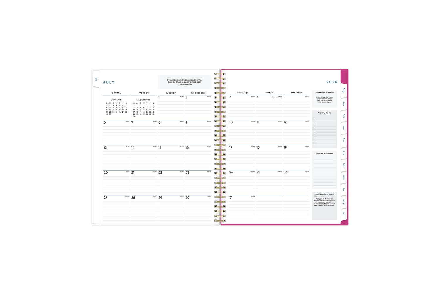 Stay focused each month with this student planner featuring a monthly spread with lined writing space and ample room for note-taking, deadlines, and important projects