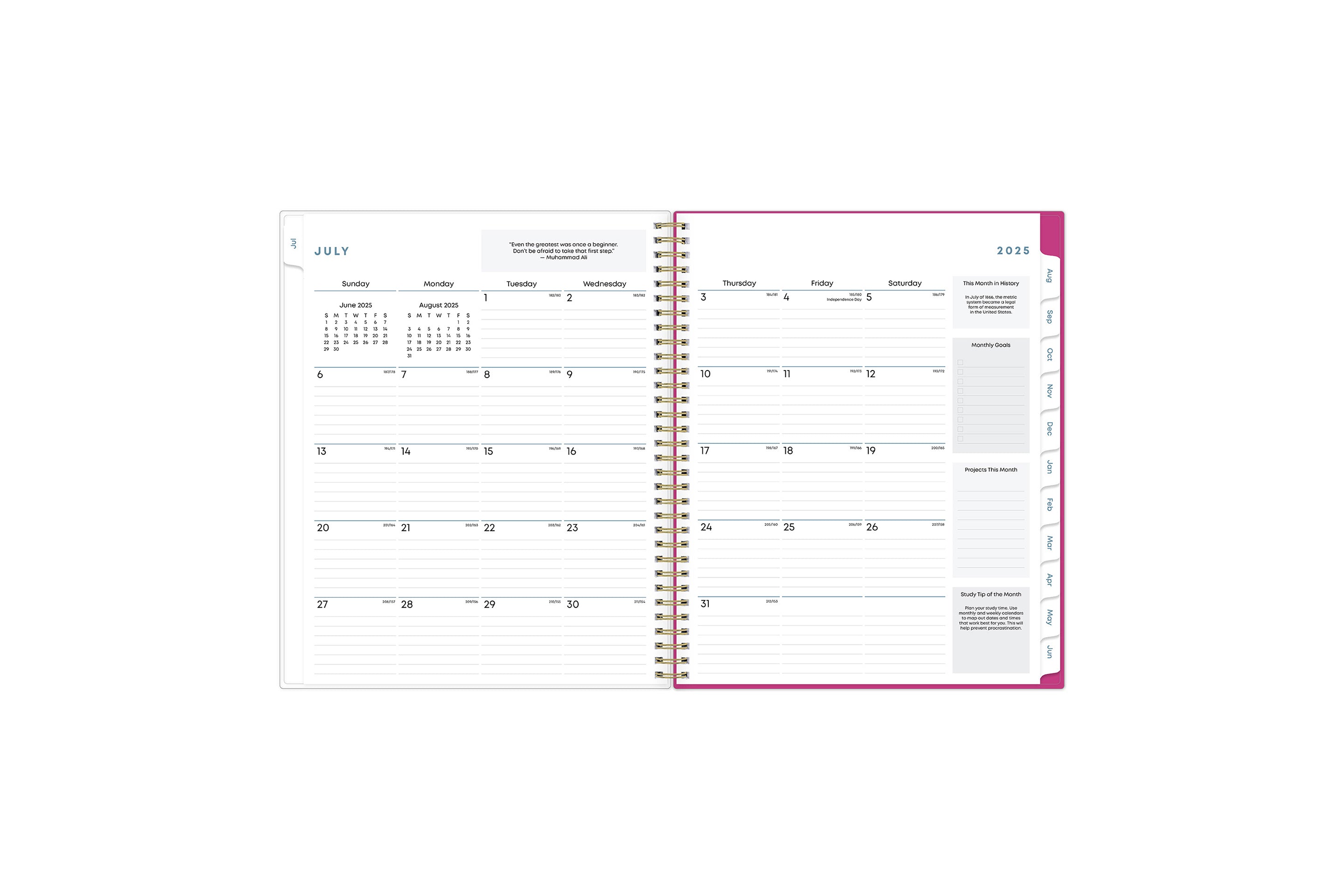 Stay focused each month with this student planner featuring a monthly spread with lined writing space and ample room for note-taking, deadlines, and important projects