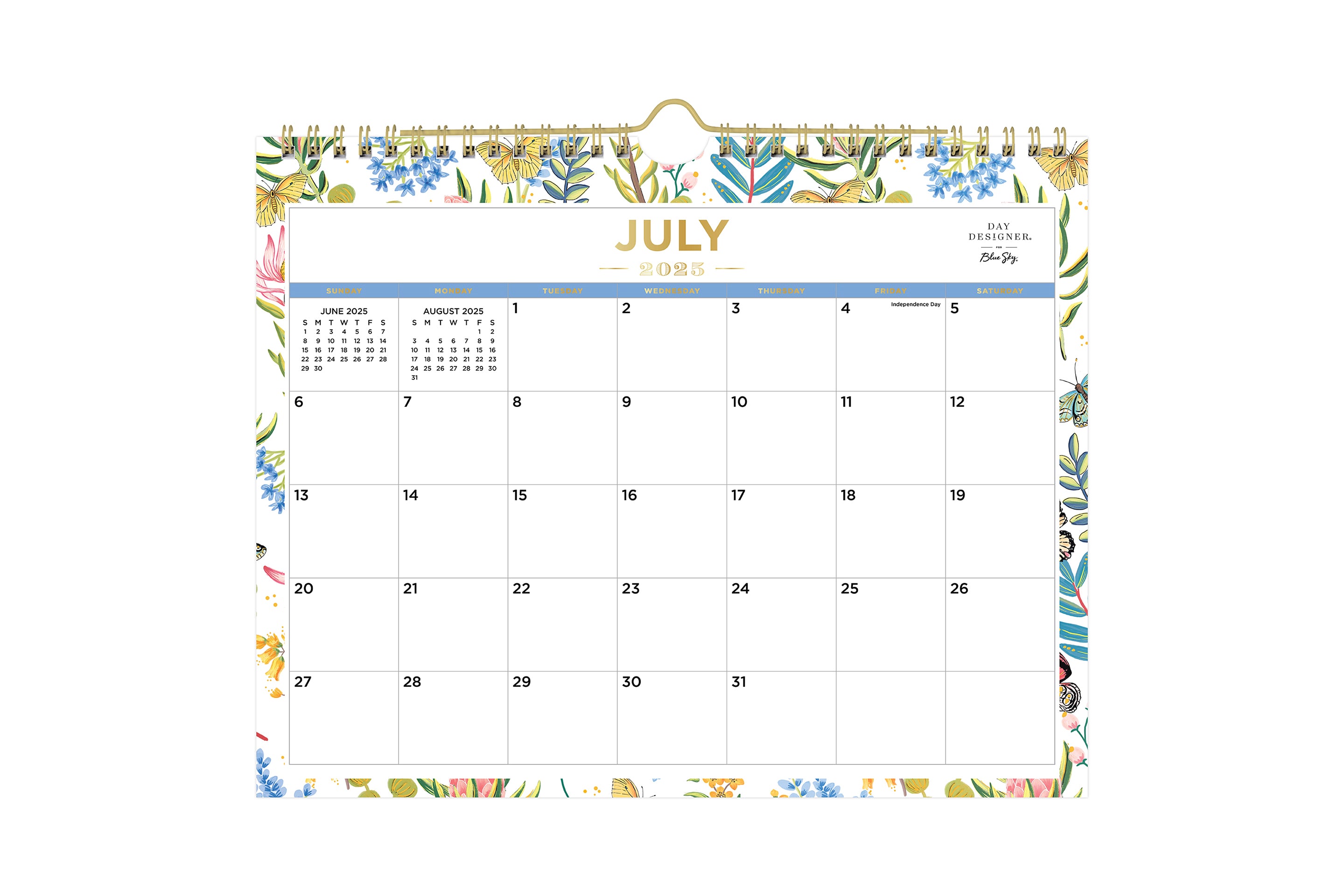 beautiful foilage and butterfly pattern with blank writing space for each boxed date, July 2025 - June 2026 in 11.875 size