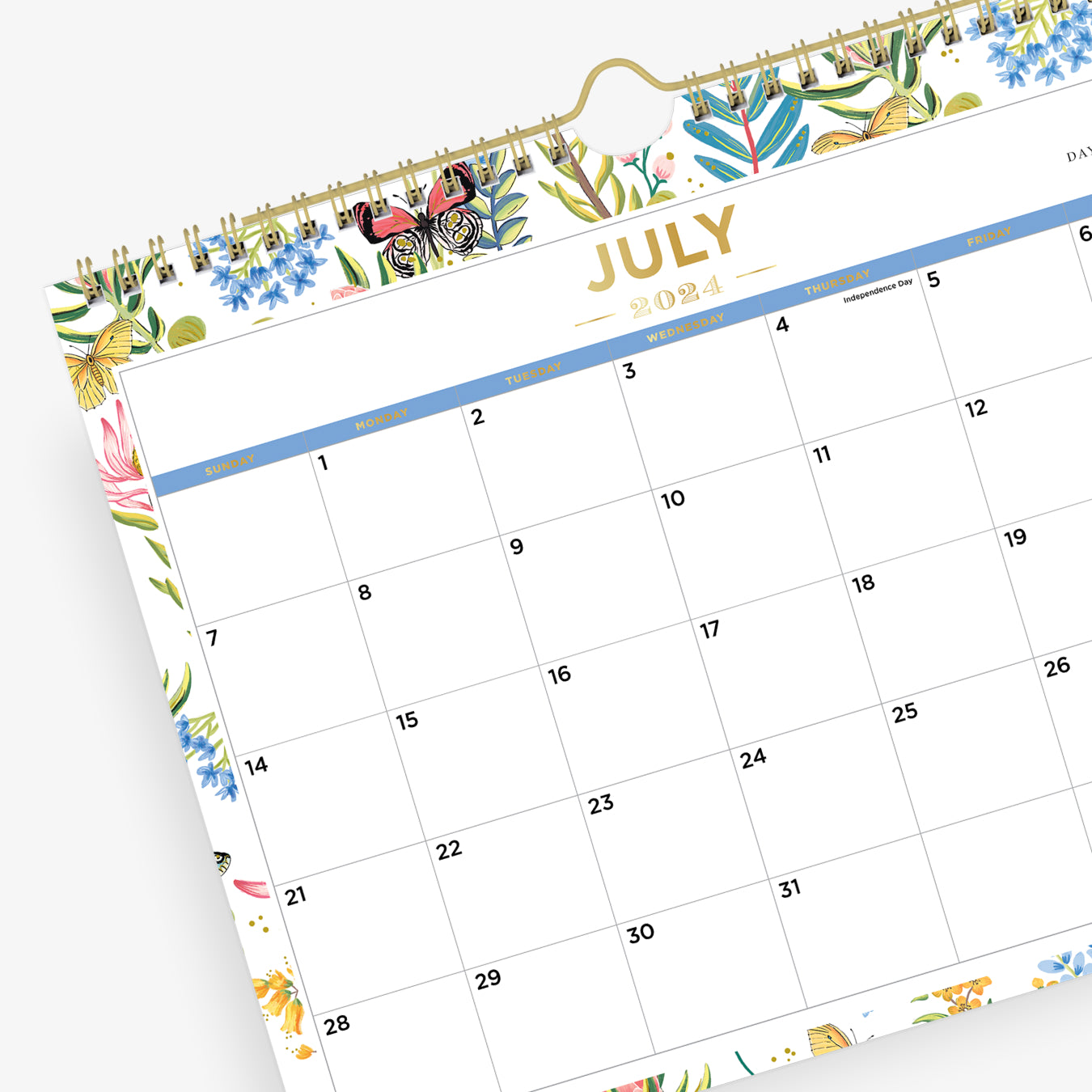 beautiful foilage and butterfly pattern with blank writing space for each boxed date, July 2025 - June 2026 in 11.875 size