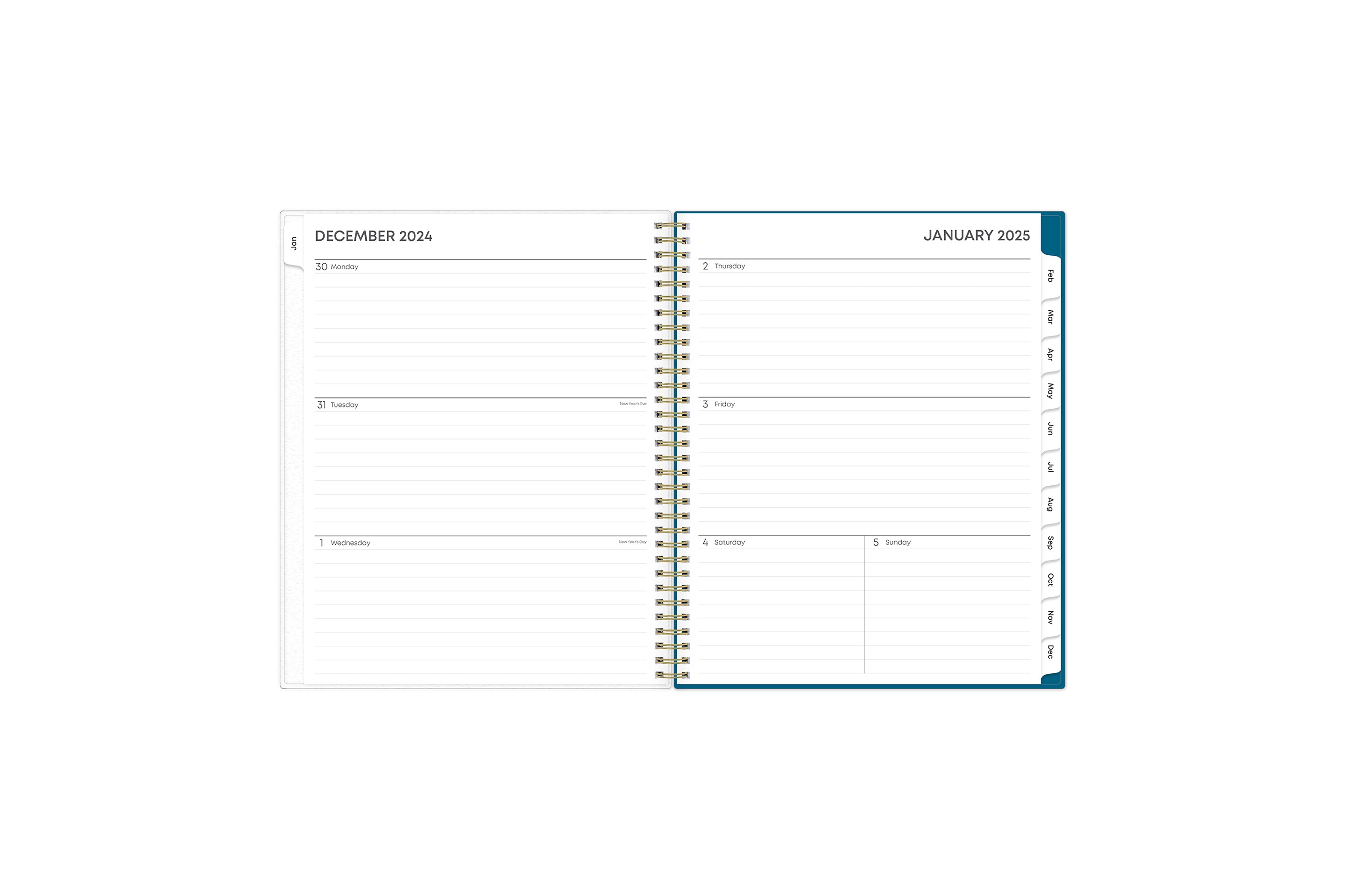 weekly view on this 2025 monthly weekly planner featuring ample lined writing space, weekly to do section, notes section, and blue monthly tabs