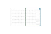 2025 weekly monthly planner featuring a monthly view with lined writing space for each date, reference calendars, and light blue monthly tabs