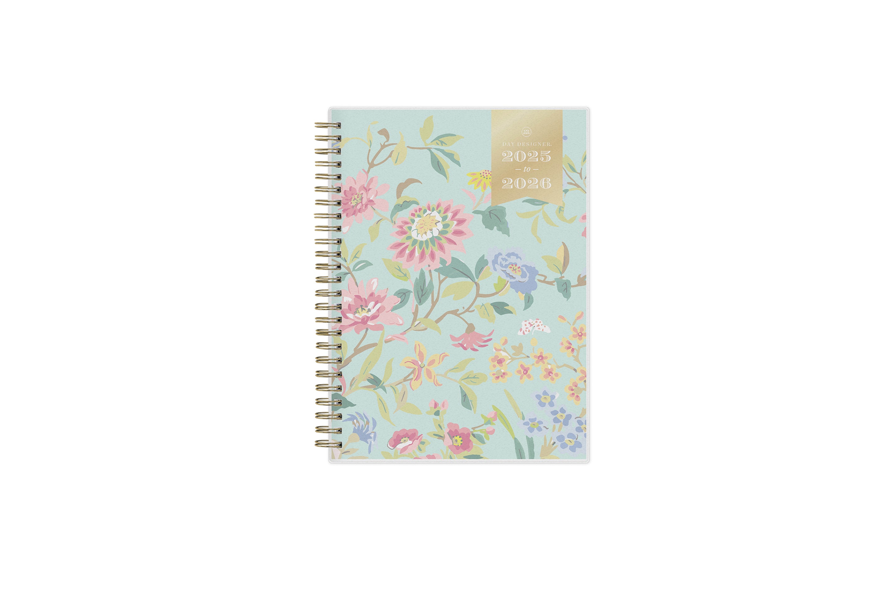 2025-2026 weekly monthly academic planner for the school year in mint background and floral patterns in 5.875x8.625 size, gold wire binding