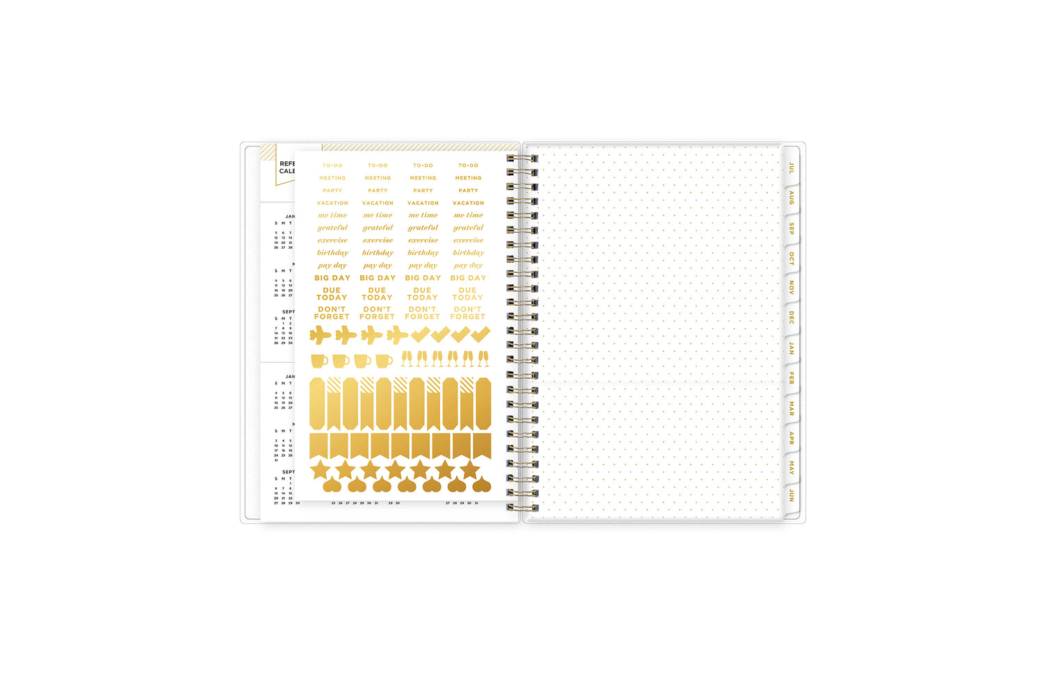 sticker sheets, bookmark, paper pocket, on this planner notes day designer