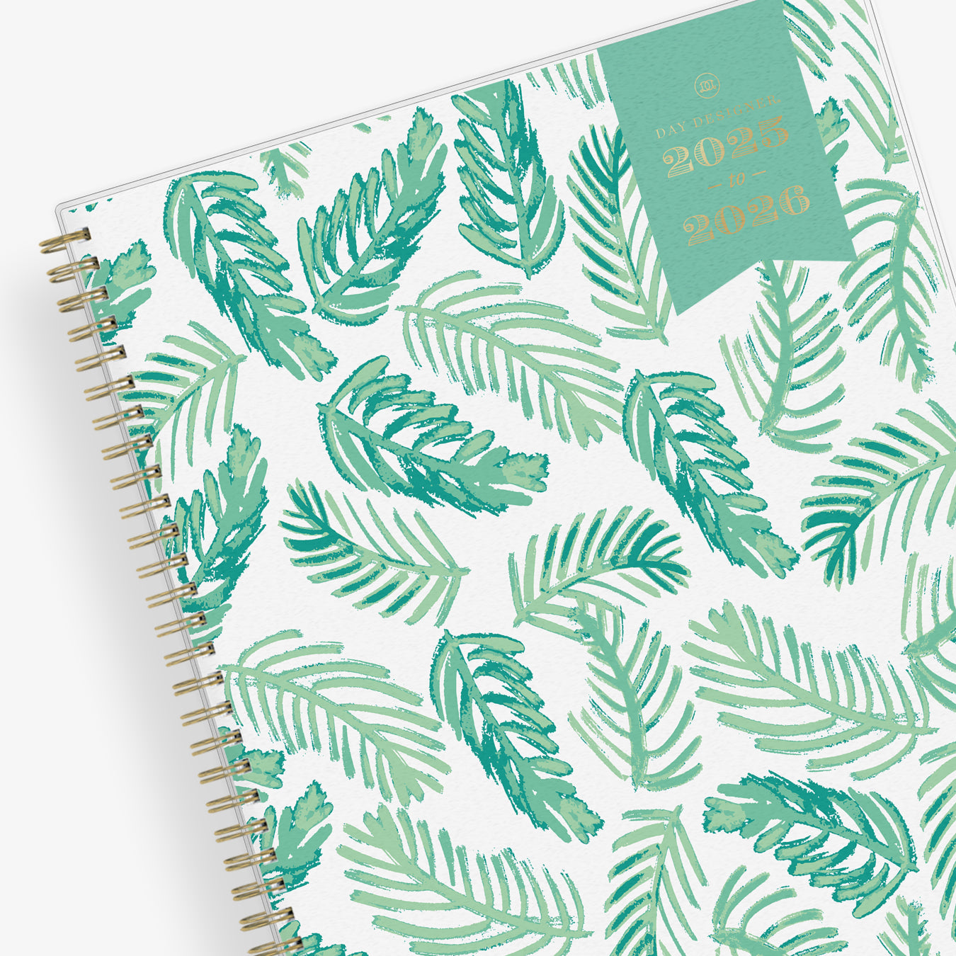 weekly and monthly day designer planner for blue sky featuring palms front cover silver wire-o binding in a 8.5x11 planner size Day Designer 2025-2026