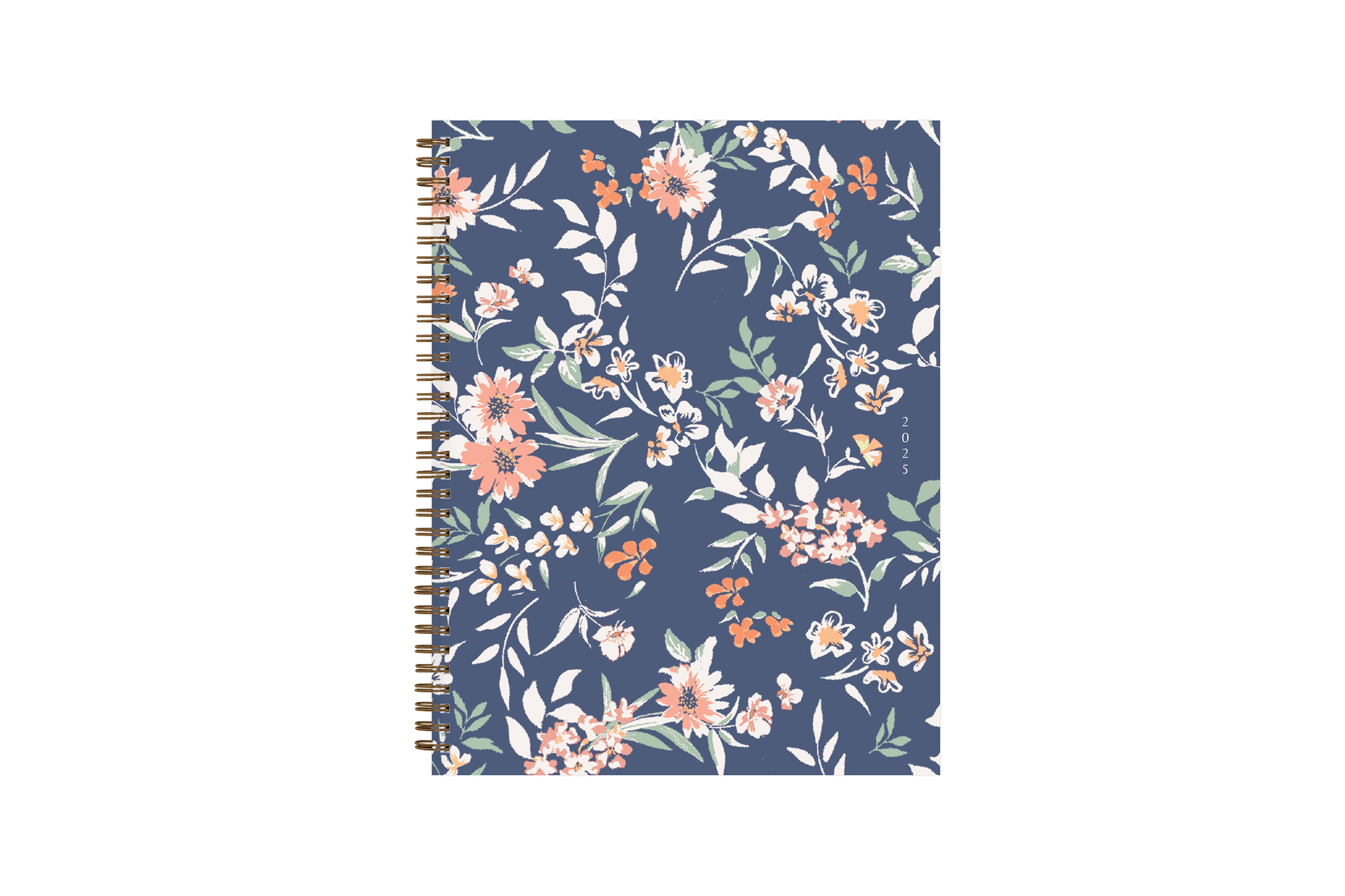 in partnership with one tree planted, the 2025 weekly monthly planner features a cute floral pattern and navy background cover.