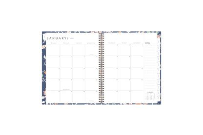 the 2025 weekly monthly planner by blue sky features a monthly spread with ample blank white writing space, lined notes section, reference calendar, and white monthly tabs