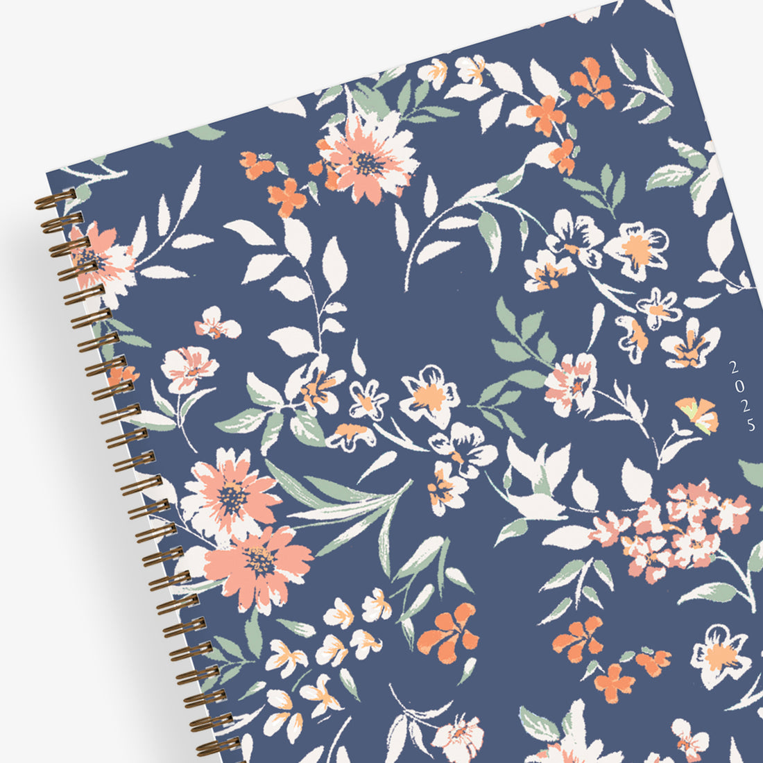 in partnership with one tree planted, the 2025 weekly monthly planner features a cute floral pattern and navy background cover.