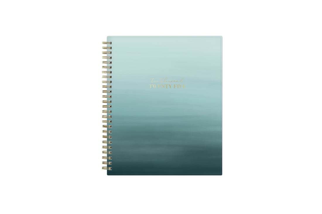 Life Note It for Blue Sky features this 7x9 weekly monthly planner notes featuring a wavy oceanic teal front cover and gold twin wire-o binding.