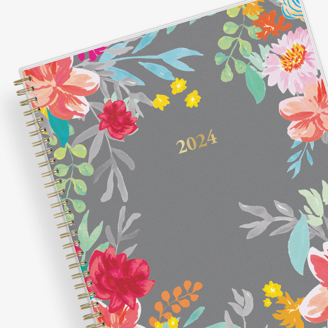 2025 weekly monthly planner featuring floral pattern and gold twin wire-o binding in 8.5x11 planner size