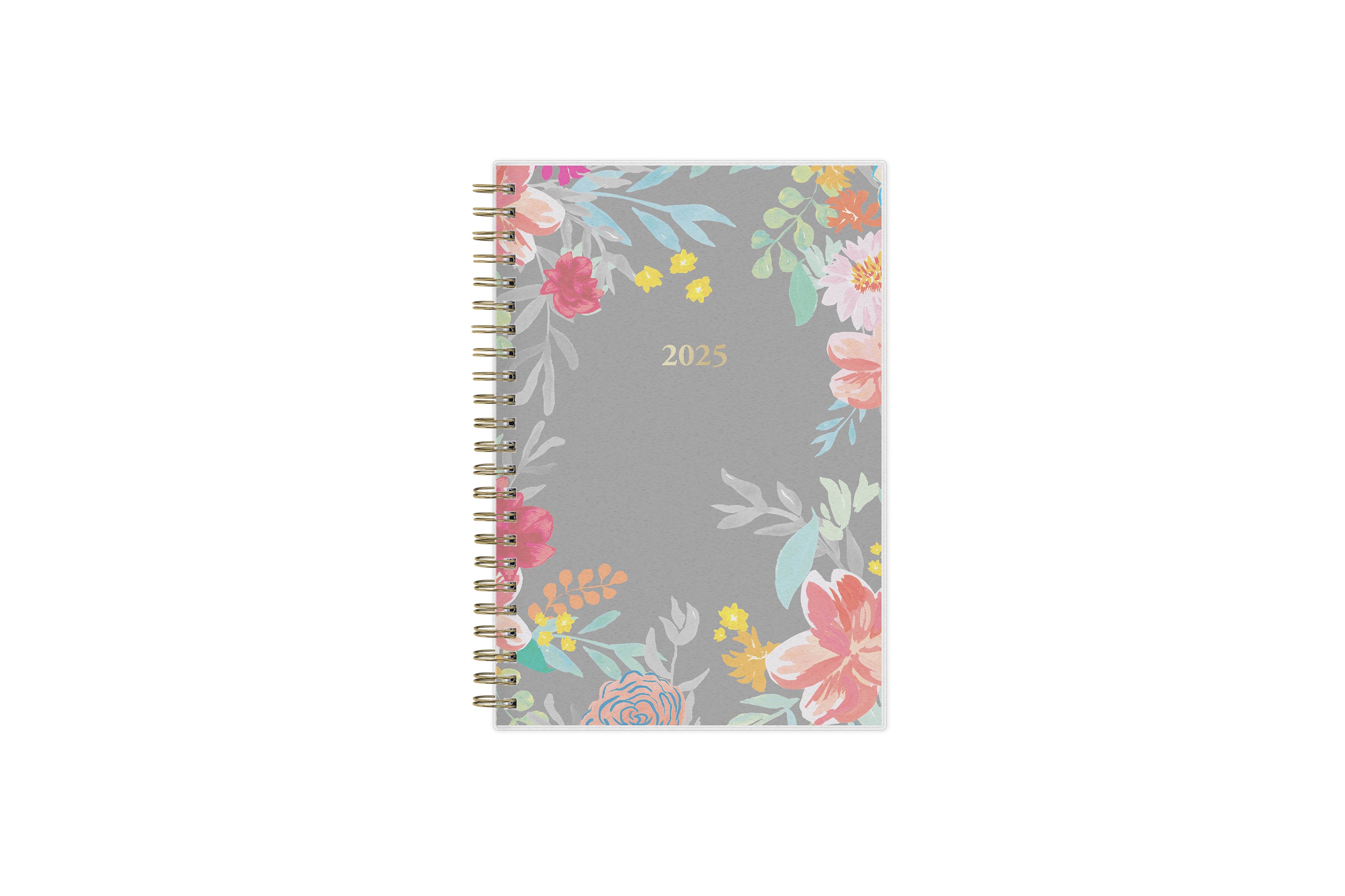 2025 weekly monthly planner featuring floral pattern and gold twin wire-o binding in 5x8 planner size