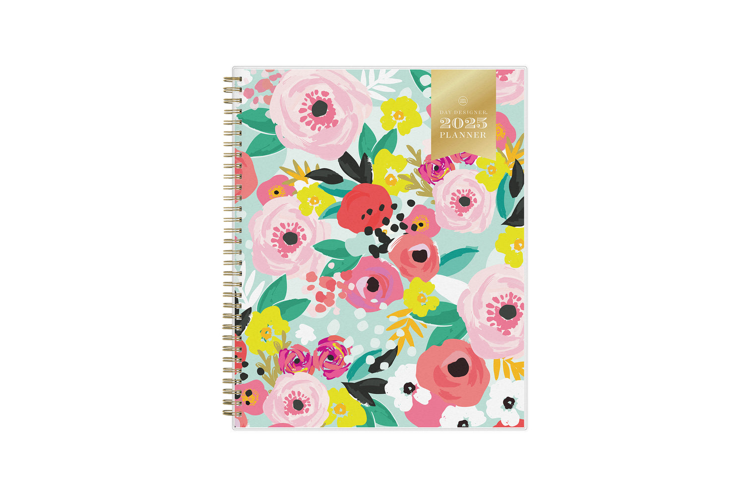 This 2025 weekly monthly planner features a cute and fun floral pattern with gold twin wire-o binding 8.5x11