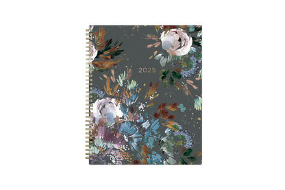 The kelly ventura 2025 weekly monthly planner for blue sky features beautiful watercolored floral cover with gold twin wire-o binding in a 8.5x11 planner size.