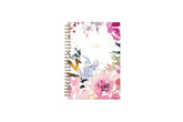 The kelly ventura 2025 weekly monthly planner for blue sky features beautiful watercolored floral cover with gold twin wire-o binding in a 5x8 planner size.