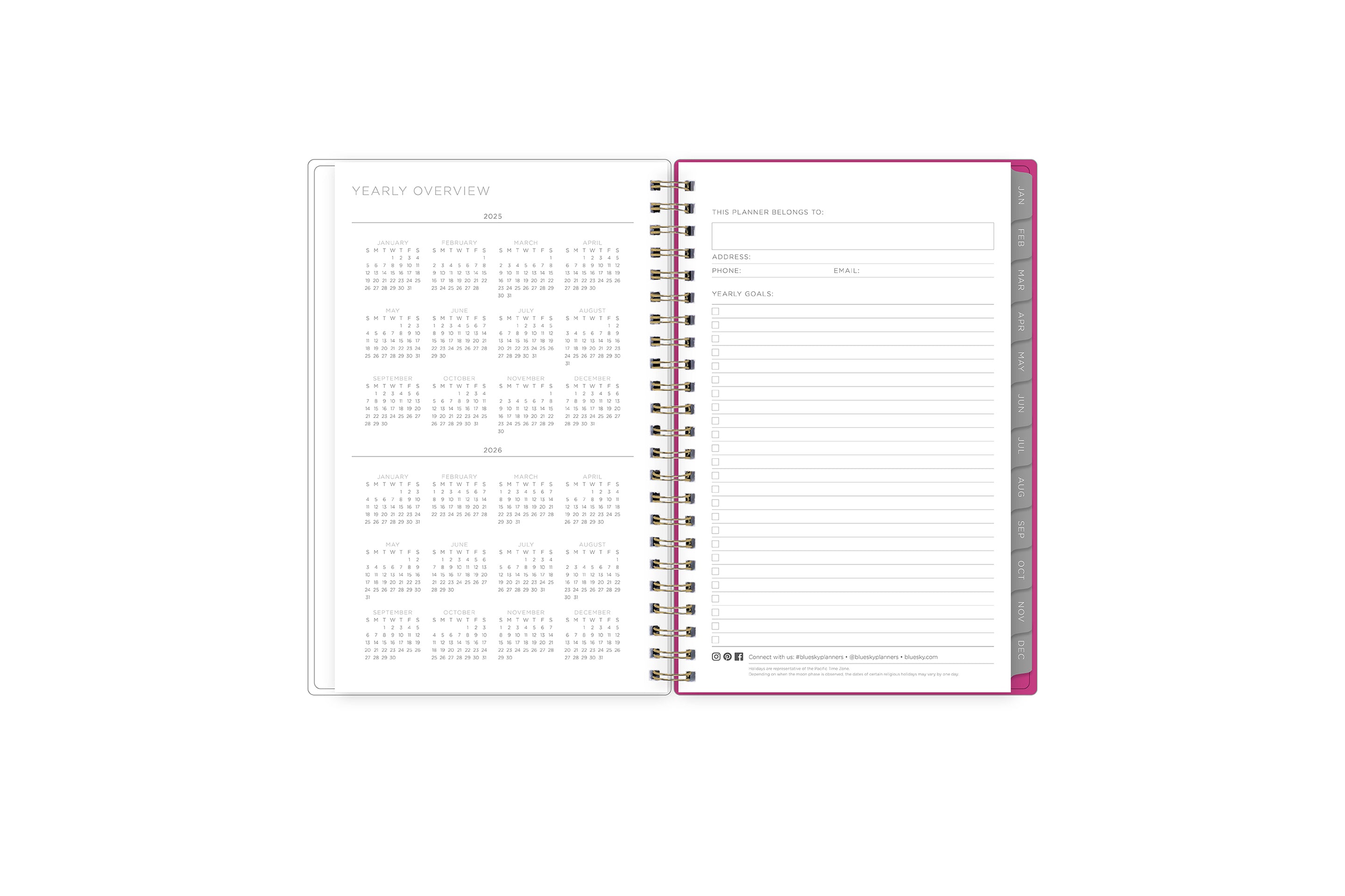 easily view 2025 and2026 on this yearly overview spread to keep track of all important date at a glance.