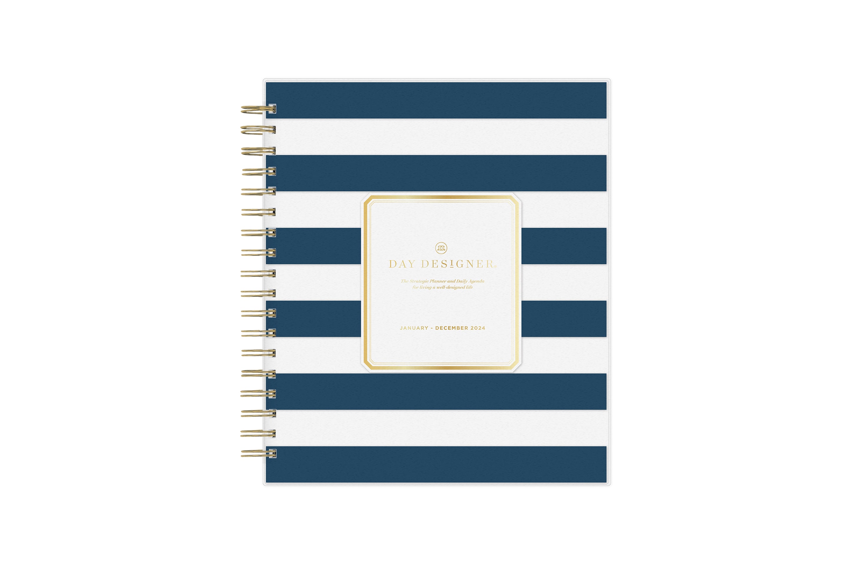 Blue Sky 142098 Day Designer Navy Stripe Daily/Monthly Planner, Navy Stripe Artwork, 10 x 8, Navy/White/Gold Cover, 12-Month (Jan-Dec): 2024