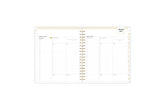 January 2025 - December 2025 daily monthly planner featuring a monthly spread with lined writing space, notes and to-do list, white monthly tabs with gold printed text, and monthly reference calendars all in a 8x10 planner size