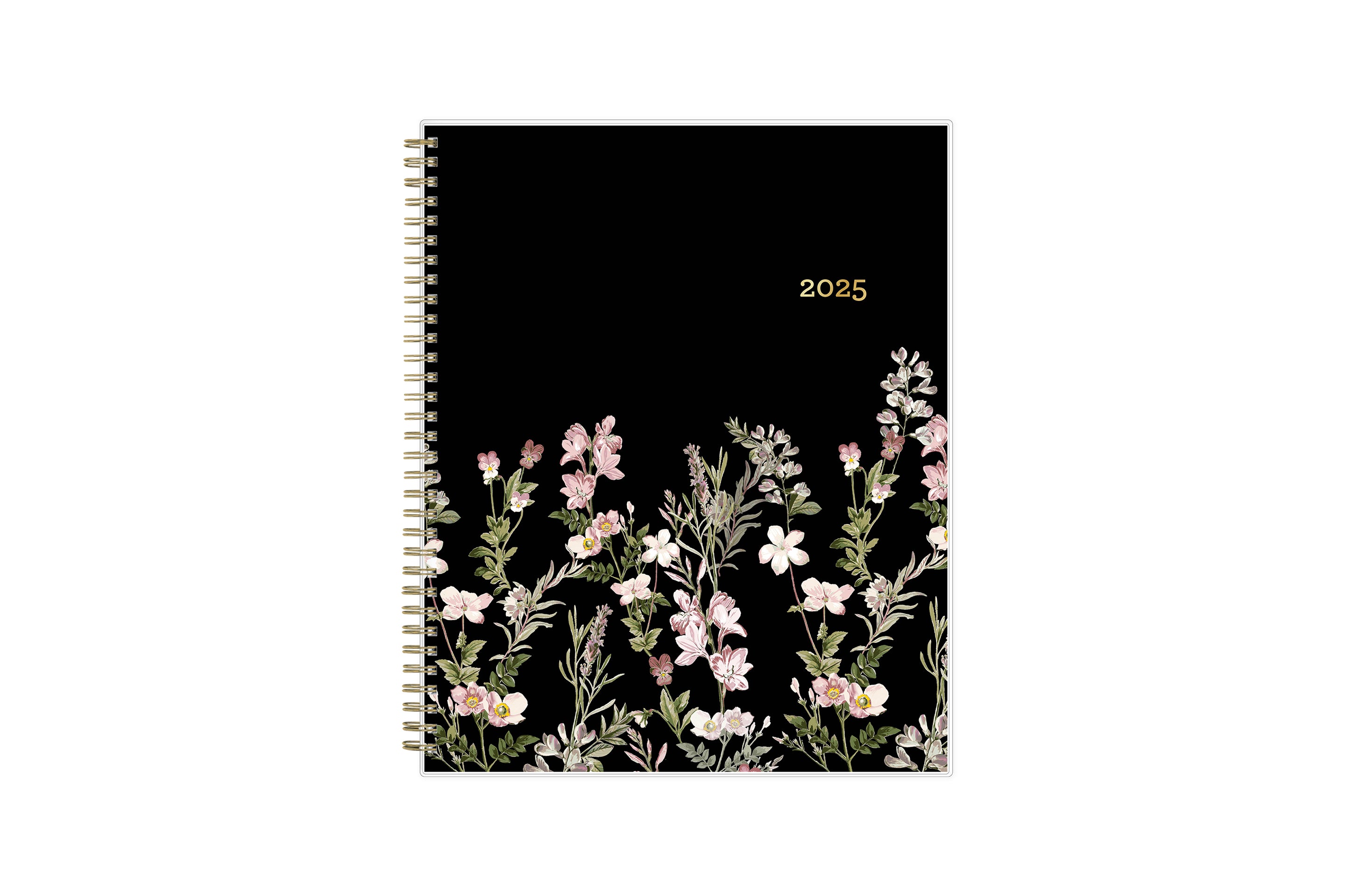 January 2025 - December 2025 monthly planner from Blue Sky features beautiful floral cover design with black background and gold binding 8.5x11