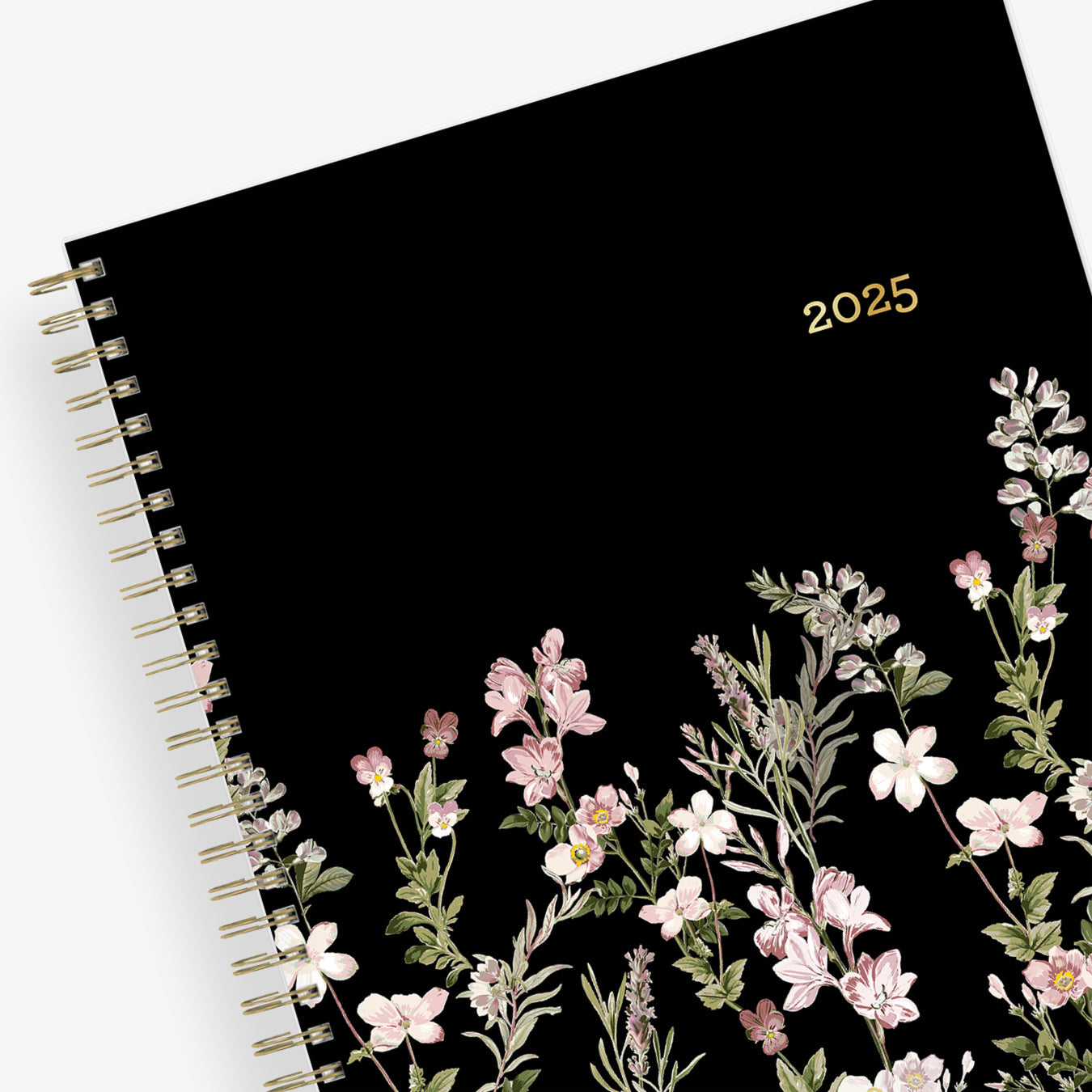 January 2025 - December 2025 monthly planner from Blue Sky features beautiful floral cover design with black background and gold binding 8.5x11