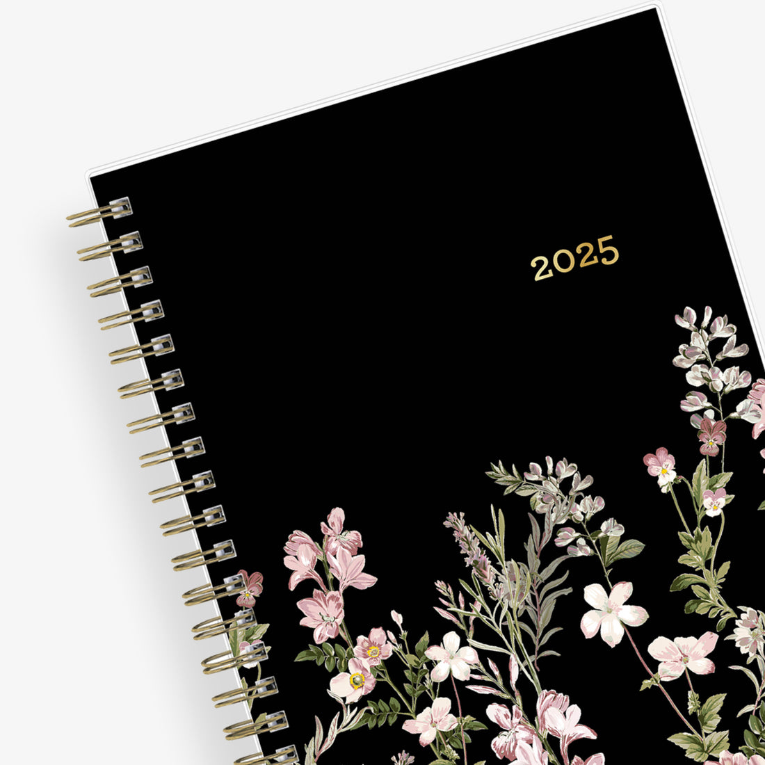 January 2025 - December 2025 monthly planner from Blue Sky features beautiful floral cover design with black background and gold binding 5x8