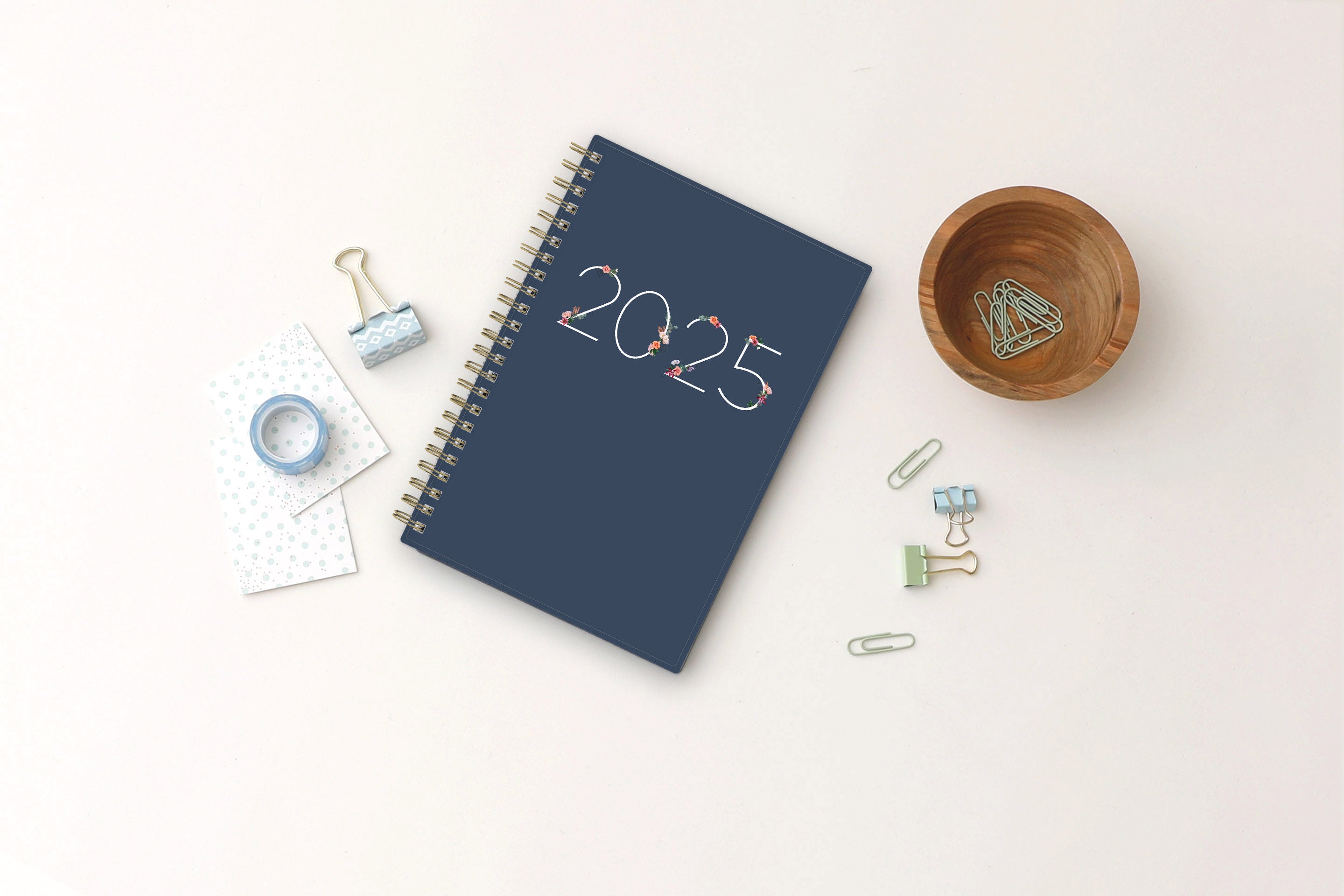 2025 weekly monthly planner in 5x8 planner size. Navy front cover