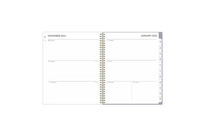 This January 2025 - December 2025 weekly monthly planner features a weekly spread with ample lined writing space for each day, notes section, to -do list, and monthly tabs for easy navigating in a 8.5x11 planner size