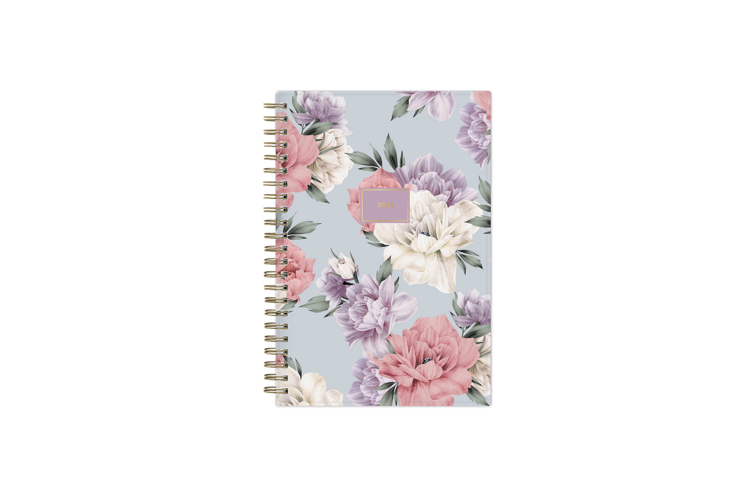 2025 weekly monthly planner featuring floral pattern and gold twin wire-o binding in 8.5x11 planner size