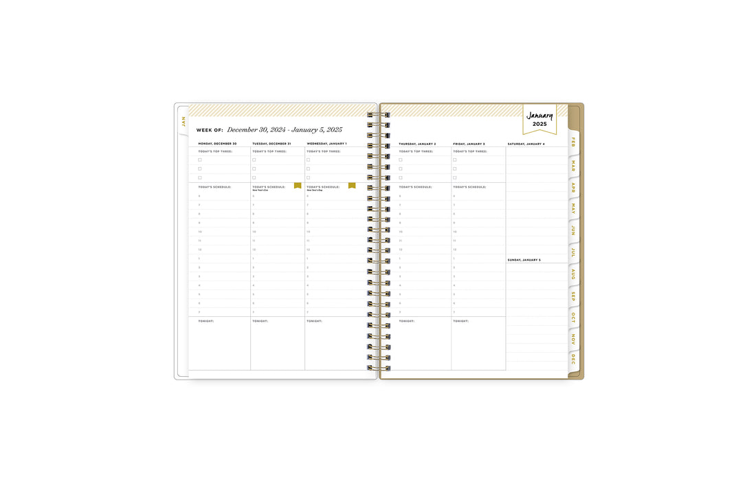 Gold Spotty 2025 Weekly Planner Notes 5.875x8.625 Day Designer for Blue Sky