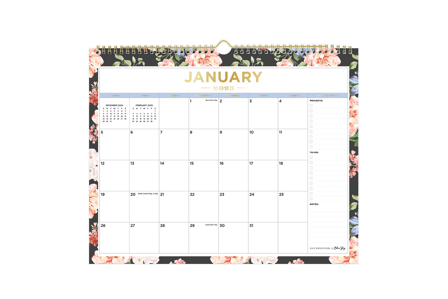 january 2025 - december 2025 wall calendar with floral border