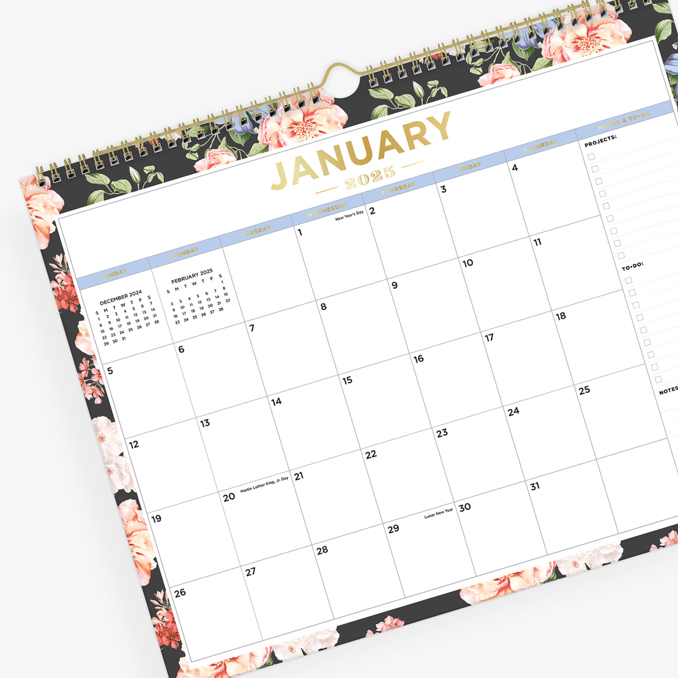 january 2025 - december 2025 wall calendar with floral border