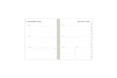 2025 planner featuring a weekly spread with lined writing space, space for bullet points, and monthly white tabs with black text.
