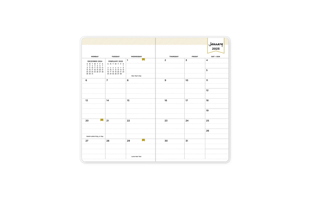 Austen Black 2025 Monthly 3.625x6.125 Day Designer Planning Calendar