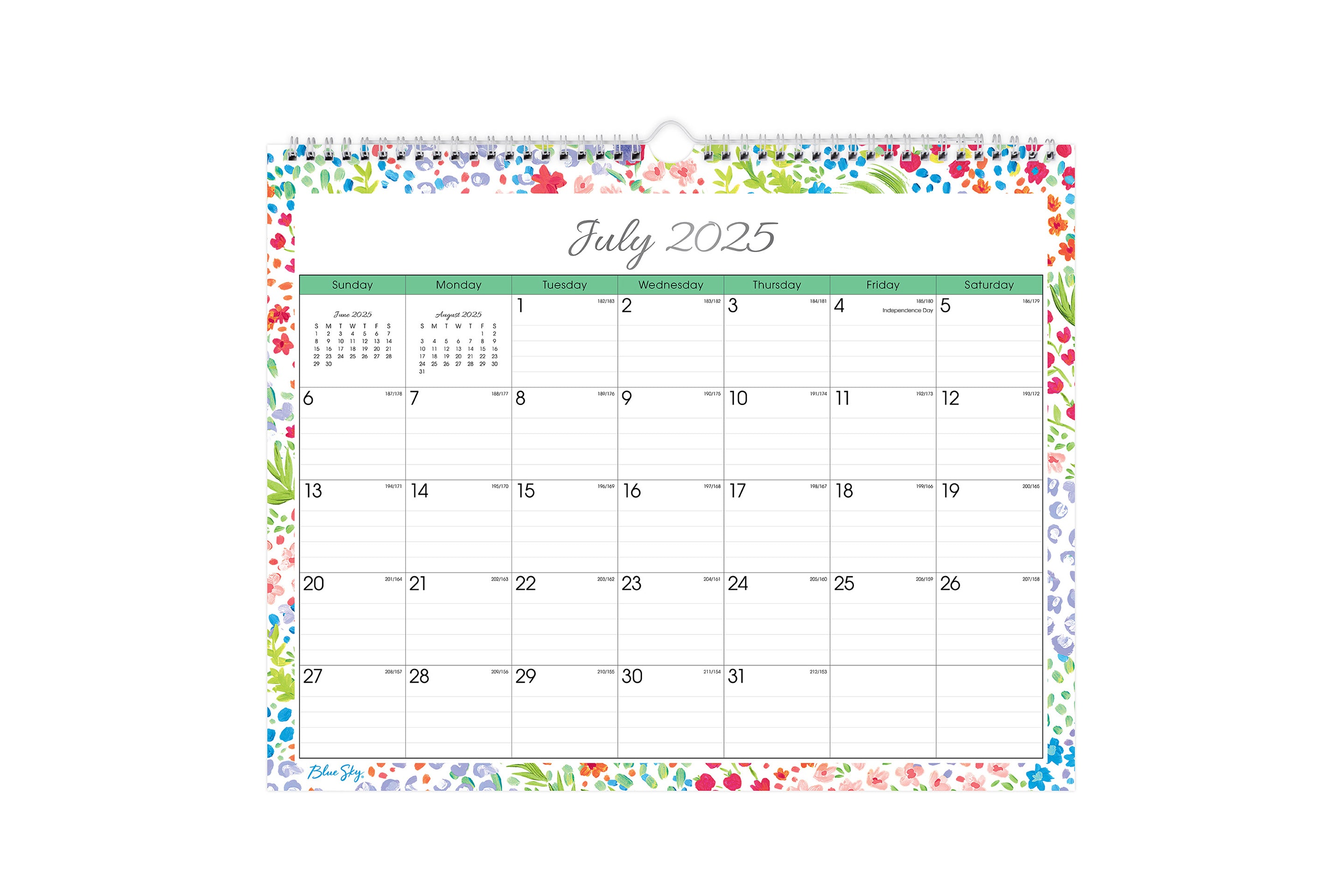 Floral border calendar for July 2025 - June 2026