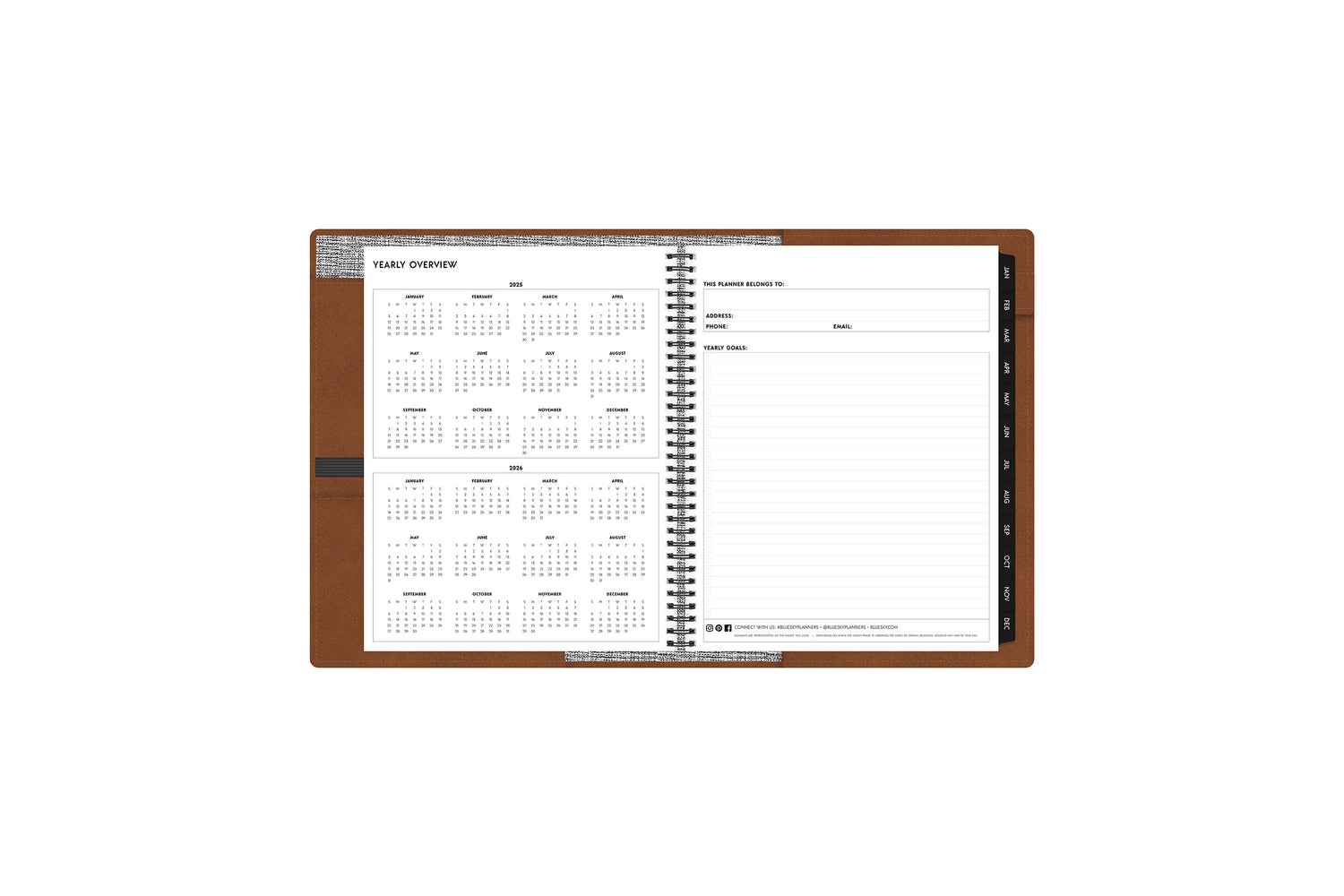 Yearly overview spread of January 2025 - December 2026. in 8.5x11 planner size