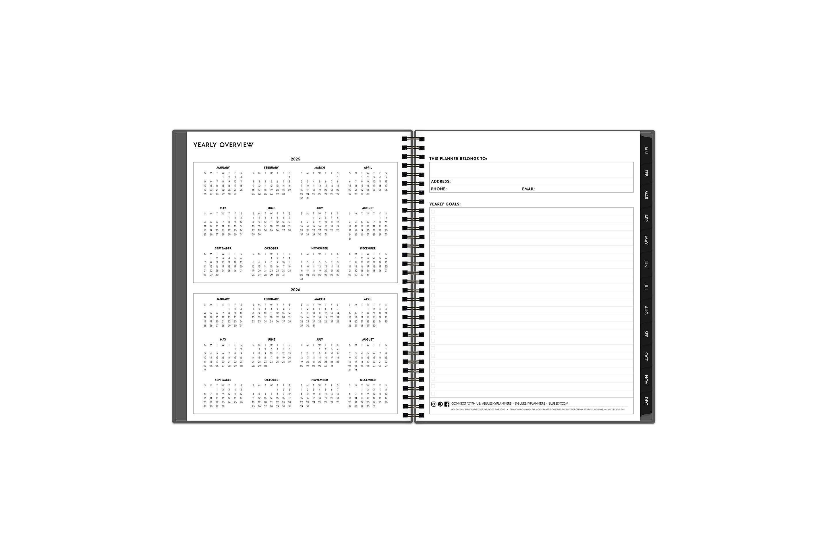 Yearly overview spread of January 2025 - December 2026. in 8.5x11 planner size