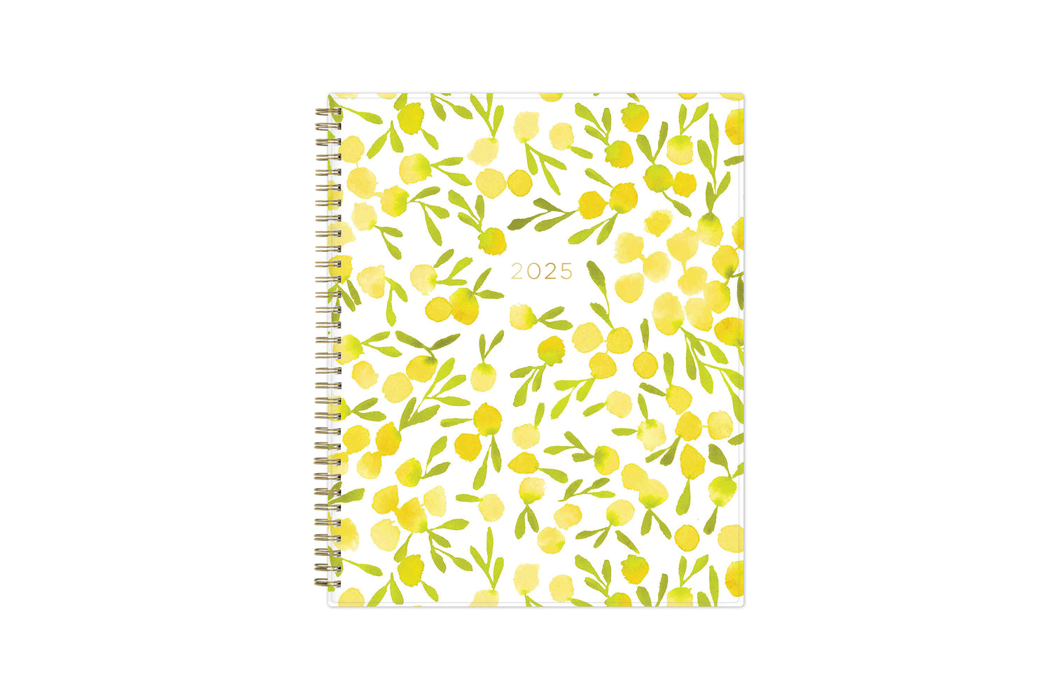 The kelly ventura 2025 weekly monthly planner for blue sky features beautiful lemons cover with gold twin wire-o binding in a 8.5x11 planner size.