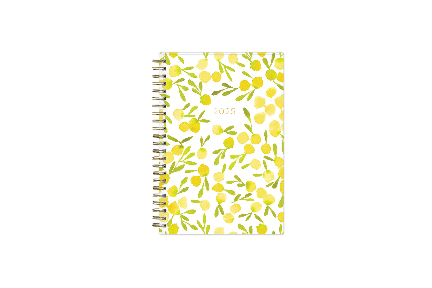 The kelly ventura 2025 weekly monthly planner for blue sky features beautiful lemons cover with gold twin wire-o binding in a 5x8 planner size.