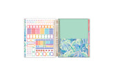 7x9 planner features a sticker sheet, double sided pocket, and monthly tabs