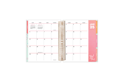 January 2025 monthly spread on this 7x9 livewell planner featuring boxes for each day, lined writing space, and reference calendars