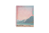 waav 7x9 planner 2025 featuring pink binding and a landscape river with mountains front cover.