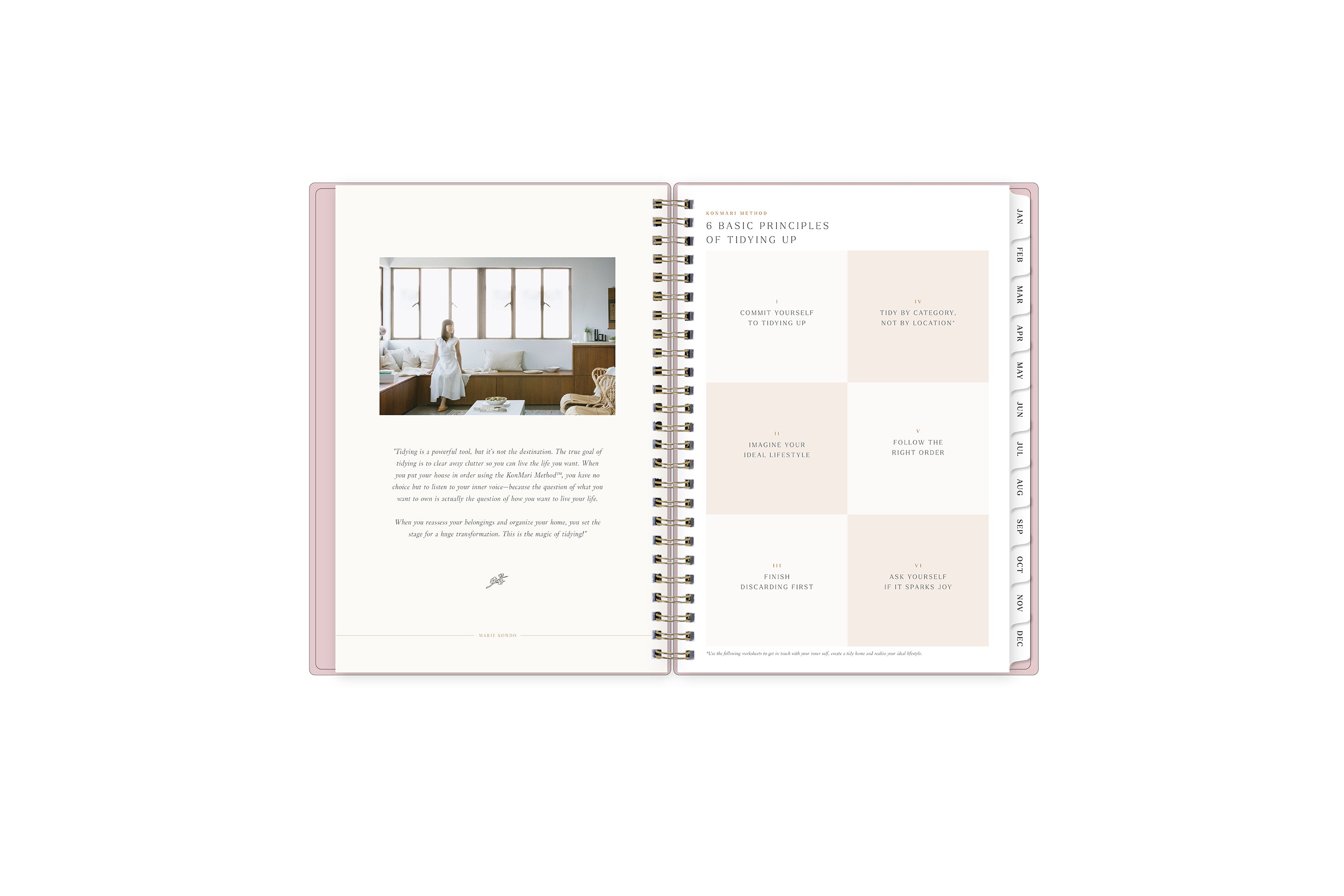 marie kondo feature spread and basics of tidying up on this 2025 planner