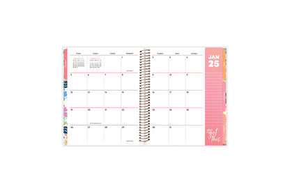 January 2025 monthly spread on this 7x9 livewell planner featuring boxes for each day, lined writing space, and reference calendars