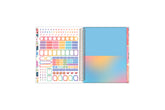 7x9 planner features a sticker sheet, double sided pocket, and monthly tabs