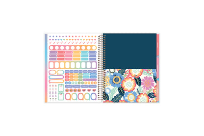 7x9 planner features a sticker sheet, double sided pocket, and monthly tabs