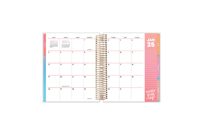 January 2025 monthly spread on this 7x9 livewell planner featuring boxes for each day, lined writing space, and reference calendars