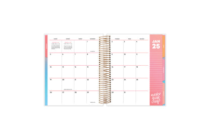 January 2025 monthly spread on this 7x9 livewell planner featuring boxes for each day, lined writing space, and reference calendars