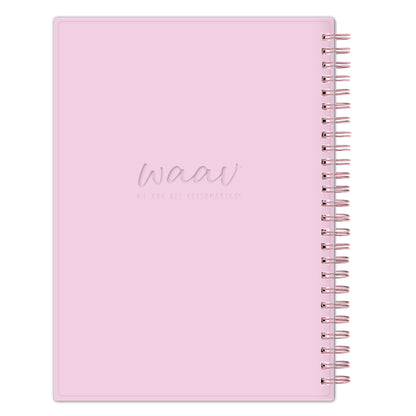 this 2025 planner notes has a soft pink back cover.