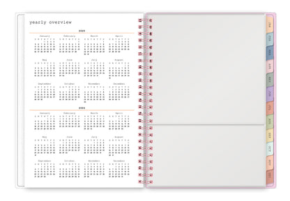 yearly overview of this 2025 5.875x8.625 planner featuring months for 2025 and 2026