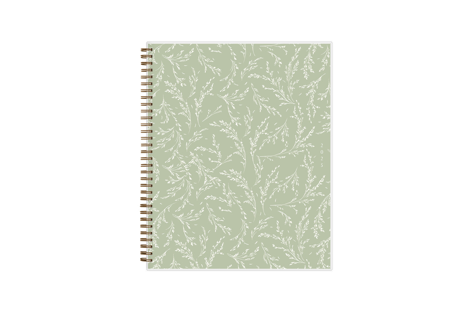 white wisteria floral and light olive green background on this 2025 planner in 8.5x11 size